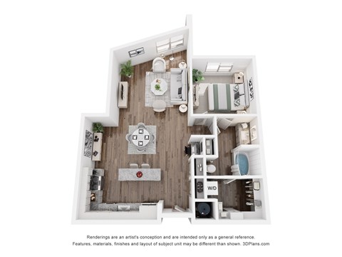 Floor plan for 1 bed, 1 bath, 976 sqft